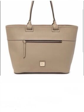 Dooney & Bourke Taupe Smooth Leather Tote with Front Zip